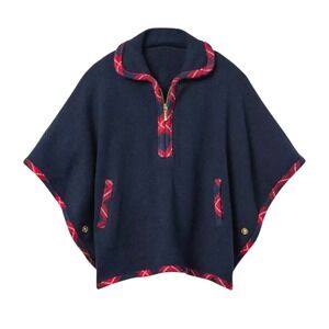 Janie and Jack Girls Plaid Trim Cape 6-12 Months Wool Blend Navy Jacket Poncho